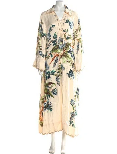 Pre-owned Antipodean Floral Print Long Dress In Neutral