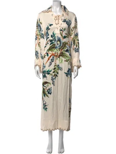 Pre-owned Antipodean Floral Print Long Dress In Neutrals
