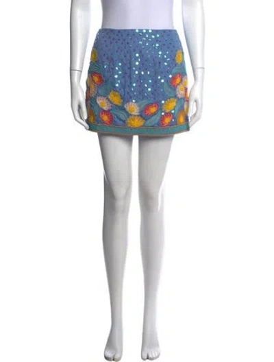 Pre-owned Antipodean Floral Print Mini Skirt In Blue