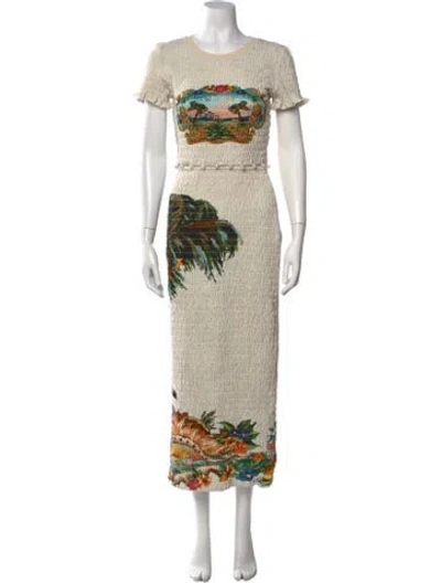 Pre-owned Antipodean Graphic Print Long Dress In Neutrals