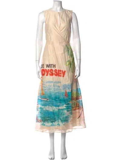 Pre-owned Antipodean Graphic Print Midi Length Dress In Multi