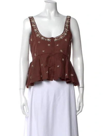 Pre-owned Antipodean Graphic Print Scoop Neck Top In Brown