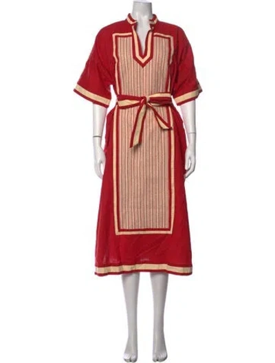 Pre-owned Antipodean Linen Midi Length Dress In Red
