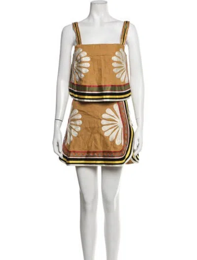 Pre-owned Antipodean Linen Patterned Skirt Set W/ Tags In Multicolor