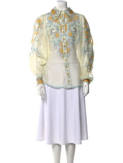 Pre-owned Antipodean Linen Printed Button-up Top W/ Tags In Neutral