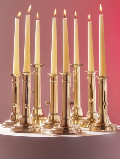 Antique And Vintage 1870s Brass Adjustable Candlesticks (set Of 8) In Metallic