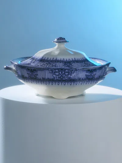 Antique And Vintage 1900s Ceramic Tureen In Blue