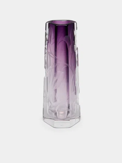 Antique And Vintage 1900s Moser Hand-engraved Cut Crystal Vase  Abask Luxury Gift In Purple