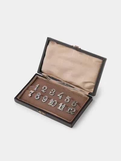 Antique And Vintage 1915 Sterling Silver Numbered Glass Toppers (set Of 12) In Brown