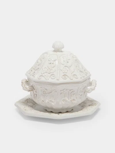 Antique And Vintage 1920s Émile Tessier Ceramic Soup Tureen With Platter In White