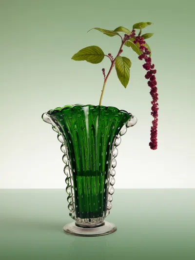 Antique And Vintage 1930s Ercole Barovier Glass Vase  Abask Luxury Gift In Green