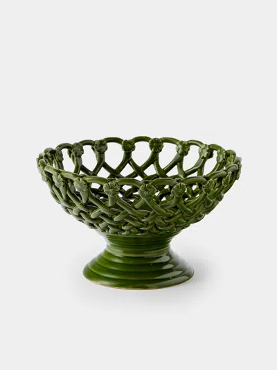 Antique And Vintage 1930s Maison Pichon Uzès Ceramic Footed Bowl In Green