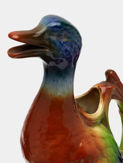 Antique And Vintage 1930s Majolica Ceramic Duck Jug In Red
