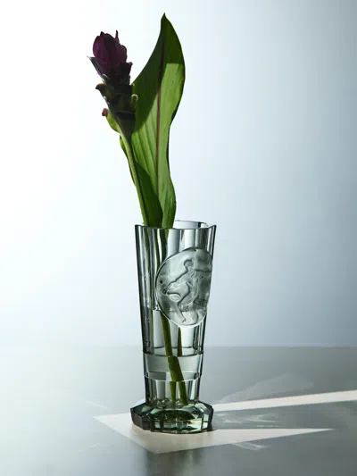 Antique And Vintage 1930s Tennis Hand-engraved Crystal Vase (10.5in/27cm) In Transparent