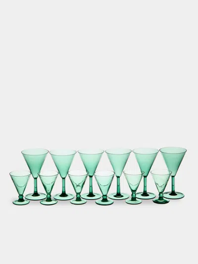 Antique And Vintage 1930s Venetian Wine And Liqueur Glasses (set Of 12) In Green