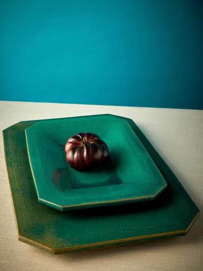 Antique And Vintage 1940s Ceramic Platters (set Of 2) In Green