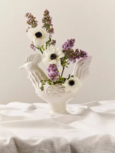 Antique And Vintage 1940s Émile Tessier Ceramic Cockerel Tulipiere (12in/30cm) In White