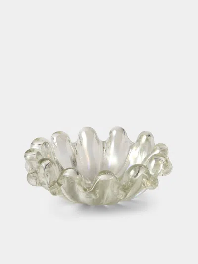 Antique And Vintage 1940s Ercole Barovier Pearlescent Glass Shell Bowl In Transparent