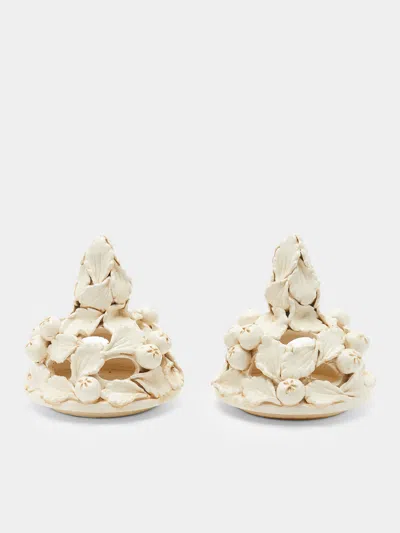 Antique And Vintage 1940s Floral Relief Ceramic Vases (set Of 2)  Abask Gift Set In  Cream