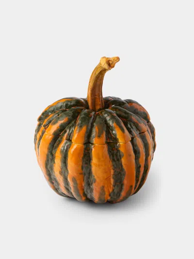 Antique And Vintage 1940s Ginori 1735 Majolica Ceramic Pumpkin Serving Tureen In Orange