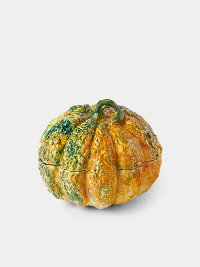 Antique And Vintage 1940s Ginori 1735 Majolica Ceramic Squash Serving Tureen In Orange