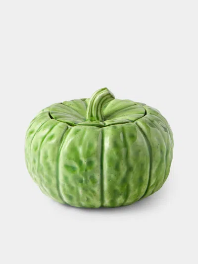 Antique And Vintage 1940s Ginori 1735 Majolica Ceramic Squash Serving Tureen In Green