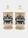 Antique And Vintage 1940s Italian Ceramic Apothecary Jars (set Of 2)
