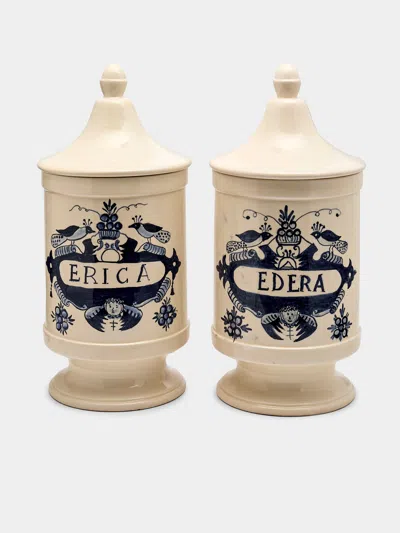Antique And Vintage 1940s Italian Ceramic Apothecary Jars (set Of 2)