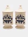 Antique And Vintage 1940s Italian Ceramic Apothecary Jars (set Of 2)