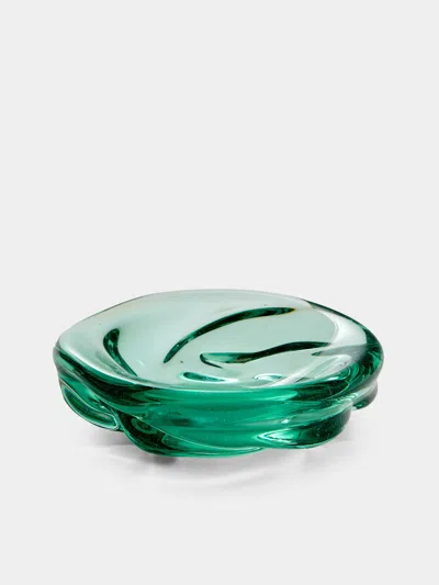 Antique And Vintage 1940s Seguso Murano Glass Ashtray In Green