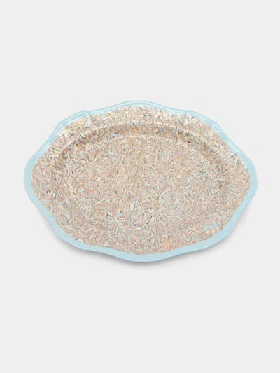 Antique And Vintage 1950s Aptware Scalloped Contrast-edge Platter  Abask Luxury Gift In Neutral