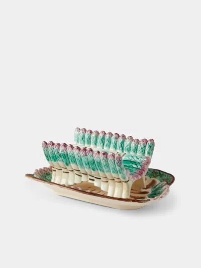 Antique And Vintage 1950s Ceramic Asparagus Serving Dish On Platter In Multi