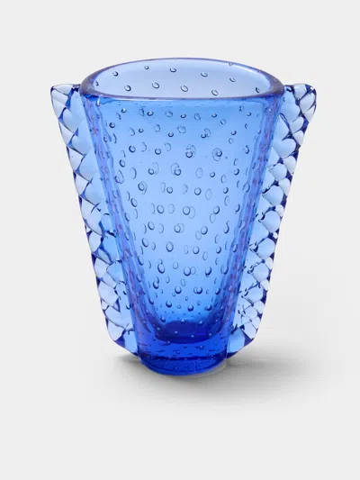 Antique And Vintage 1950s Ercole Barovier Bullicante Murano Glass Vase (8in/20.5cm) In Blue