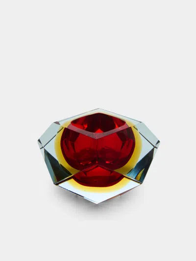 Antique And Vintage 1950s Flavio Poli Murano Glass Ashtray In Red
