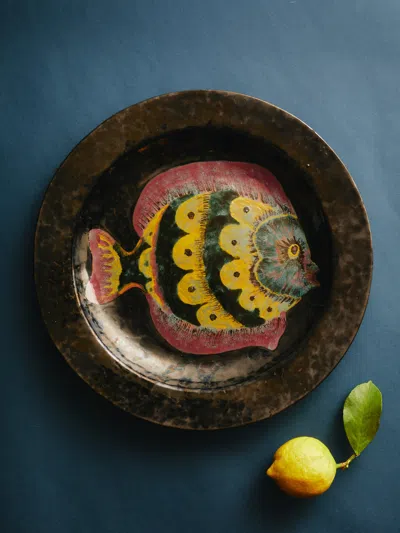 Antique And Vintage 1950s French Ceramic Fish Platter  Abask Luxury Gift In Black