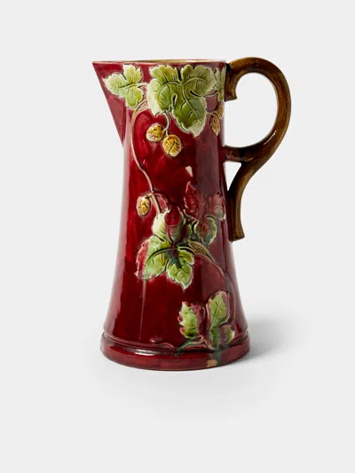 Antique And Vintage 1950s Majolica Ceramic Jug In Red