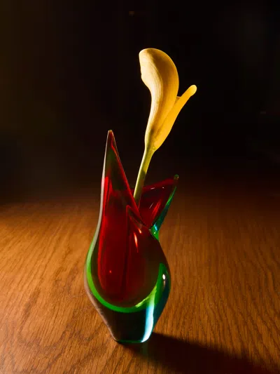 Antique And Vintage 1950s Murano Glass Asymmetric Vase  Abask Luxury Gift In Red