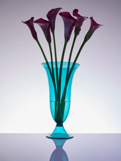 Antique And Vintage 1950s Murano Glass Trumpet Vase  Abask Luxury Gift In Blue