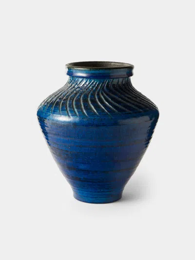 Antique And Vintage 1950s Pol Chambost Ceramic Vase (11in/28cm) In Blue