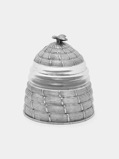 Antique And Vintage 1950s Silver-plated Honey Pot In Gray