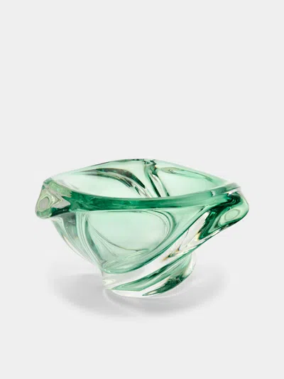 Antique And Vintage 1950s Val Saint Lambert Crystal Bowl  Abask Luxury Gift In Green