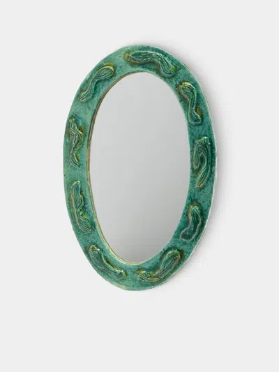 Antique And Vintage 1950s Vallauris Ceramic Mirror In Green