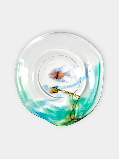 Antique And Vintage 1960s Barbini Glass Plate  Abask Luxury Gift In Green