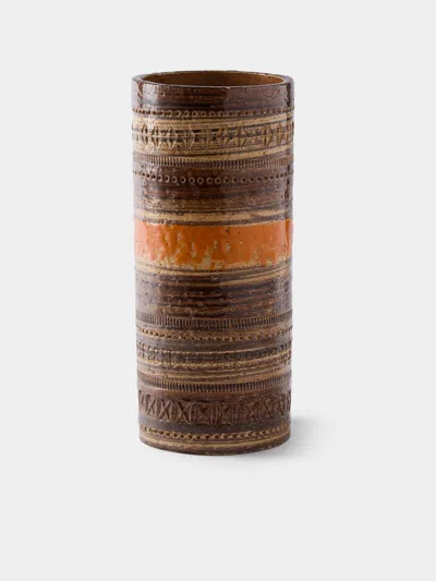 Antique And Vintage 1960s Bitossi Sahara Ceramic Vase (10in/26cm) In Brown