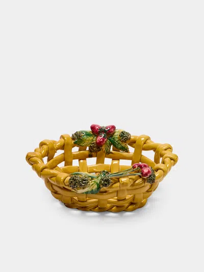 Antique And Vintage 1960s Vallauris Majolica Ceramic Fruit Bowl In Yellow