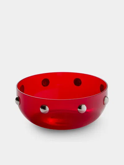 Antique And Vintage 1969 Murano Glass And Silver-plated Bowl In Red