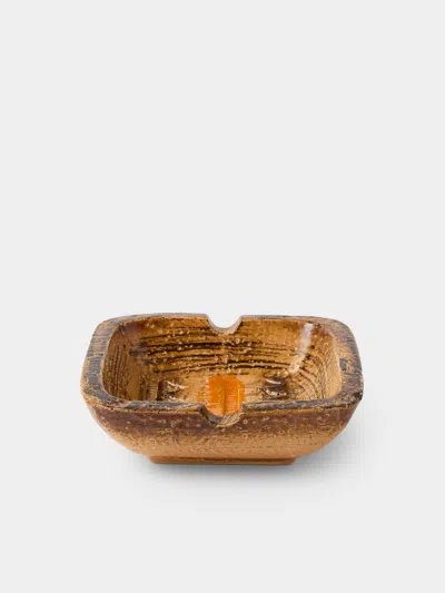 Antique And Vintage 1970s Bitossi Ceramiche Sahara Ceramic Ashtray In Brown