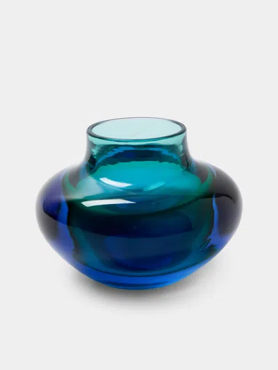Antique And Vintage 1970s Seguso Glass Vase (6in/15cm) In Blue