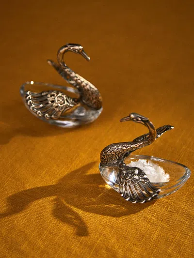 Antique And Vintage 1970s Silver-plated Swan Dishes (set Of 2)  Abask Gift Set In Brown