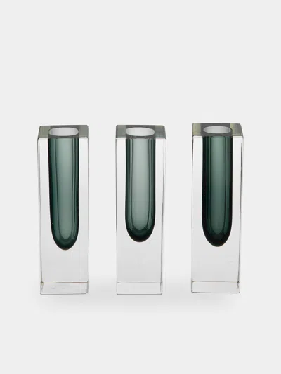 Antique And Vintage 1970s Sommerso Murano Glass Bud Vases (set Of 3)  Abask Gift Set In Green